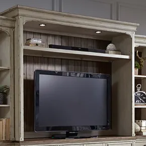 Liberty Furniture 498-EC69 Morgan Creek - Entertainment Hutch - Antique White / Wirebrushed Tobacco Accents