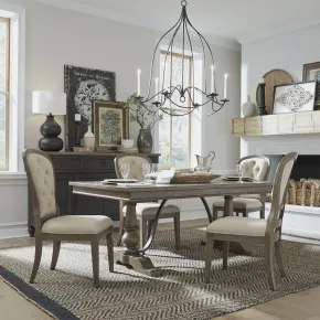 Liberty Furniture 615-DR-O5TRS Liberty Furniture 615-DR-O5TRS Americana Farmhouse - 5 Piece Trestle Table Set (Upholstered Chairs) - Dusty Taupe
