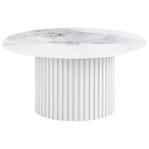 Coaster Fine Furniture 708338 Rowena - Round Sintered Stone Coffee Table - White Faux Marble