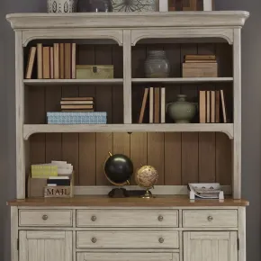 Liberty Furniture 652-HO131 Farmhouse Reimagined - Credenza Hutch - Antique White / Chestnut Tops