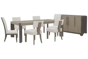 Pulaski Furniture P402240-KIT70 Pulaski Furniture P402240-KIT70 Anderson Park - Leg Dining Table With 4 Klismos Dining Chairs, 2 Upholstered Side Chairs And Sideboard - Moose Trail / Frontier Brown