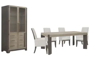 Pulaski Furniture P402240-KIT11 Pulaski Furniture P402240-KIT11 Anderson Park - Leg Dining Table With 4 Upholstered Arm Chairs And China Cabinet - Moose Trail / Frontier Brown