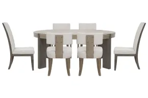 Pulaski Furniture P402230-KIT61 Pulaski Furniture P402230-KIT61 Anderson Park - Round Dining Table With 4 Klismos Dining Chairs And 2 Upholstered Side Chairs - Moose Trail / Frontier Brown