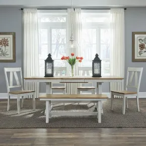 Liberty Furniture 62WH-CD-6TRS Liberty Furniture 62WH-CD-6TRS Lindsey Farm - 6 Piece Trestle Table Set - Weathered White & Sandstone