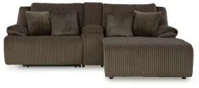 Ashley Furniture 92705S4 Top Tier - 3-Piece Reclining Sectional Sofa With Raf Press Back Chaise - Chocolate