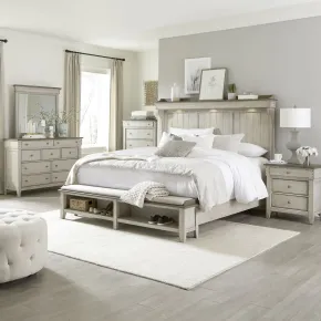 Liberty Furniture 457-BR-KMSDMCN Liberty Furniture 457-BR-KMSDMCN Ivy Hollow - 5 Piece Bedroom Set (King Mantle Storage Bed, Dresser & Mirror, Chest, Nightstand) - Weathered Linen / Dusty Taupe