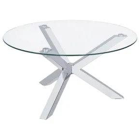 Coaster Fine Furniture 708128 Kenzie - Round Tempered Glass Top Cocktail Coffee Table - Chrome
