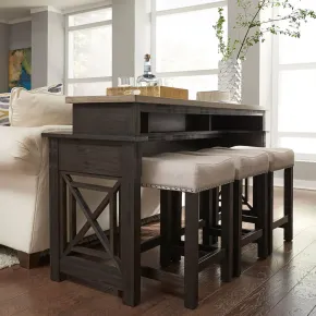 Liberty Furniture 422-OT-4PCS Heatherbrook - 4 Piece Console Set (1 Console 3 Stools) - Charcoal & Ash
