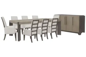Pulaski Furniture P402240-KIT42 Pulaski Furniture P402240-KIT42 Anderson Park - Leg Dining Table With 8 Upholstered Arm Chairs And Sideboard - Moose Trail / Frontier Brown