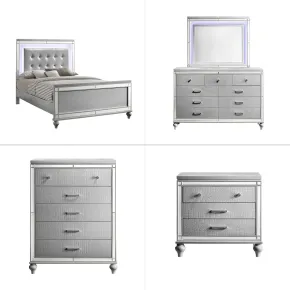 New Classic 02-9698S-35C New Classic 02-9698S-35C Valentino - Queen 5 Piece Bedroom Set (Bed, Dresser, Mirror, Nighstand, Chest) - Silver