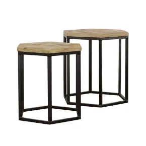 CoasterEssence 935844 Adger - 2 Piece Hexagonal Nesting Tables - Natural And Black