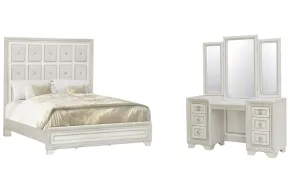 Pulaski Furniture P269-BR-K3-KIT4 Pulaski Furniture P269-BR-K3-KIT4 Camila - King Upholstered Bed And Vanity With Mirror - Creamy White