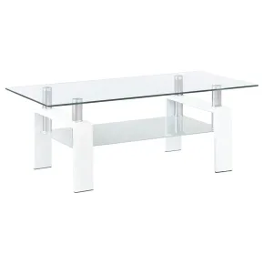 Coaster Fine Furniture 703438 Dyer - 1-Shelf Rectangular Glass Top Coffee Table - White
