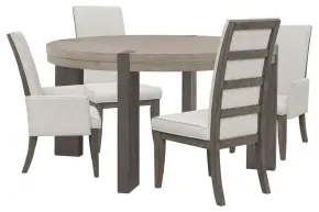 Pulaski Furniture P402230-KIT33 Pulaski Furniture P402230-KIT33 Anderson Park - Round Dining Table With 2 Upholstered Side Chairs And 2 Upholstered Arm Chairs - Moose Trail / Frontier Brown