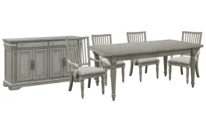 Pulaski Furniture P091240-KIT14 Pulaski Furniture P091240-KIT14 Madison Ridge - Extendable Leg Dining Table With 4 Arm Chairs And Server - Bluff Gray