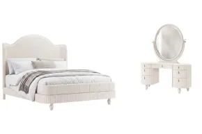 Pulaski Furniture BP448-170QN-KIT4 Pulaski Furniture BP448-170QN-KIT4 Vivienne - Queen Upholstered Panel Bed And Vanity With Mirror - Whisper White