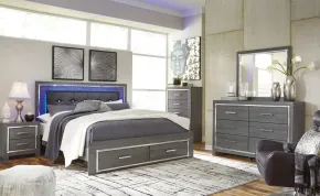 Ashley Furniture B214/31/36/46/58/56S/95/B100-14 Ashley Furniture B214/31/36/46/58/56S/95/B100-14 Lodanna - 7 Pc. - Dresser, Mirror, Chest, King Platform Bed with 2 Storage Drawers - Gray