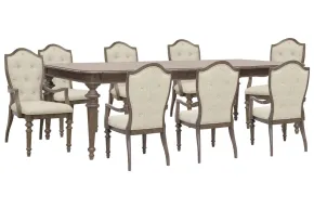 Pulaski Furniture P412240-KIT23 Pulaski Furniture P412240-KIT23 Saddle Creek - Extendable Leg Dining Table With 8 Upholstered Arm Chairs - Timber Brown