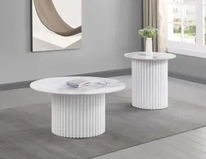 Coaster Fine Furniture 708338-S2 Rowena - 2 Piece Faux Marble Coffee And End Table Set - White