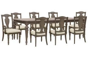 Pulaski Furniture P412240-KIT19 Pulaski Furniture P412240-KIT19 Saddle Creek - Extendable Leg Dining Table With 8 Wood Back Arm Chairs - Timber Brown