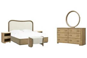 Pulaski Furniture BP432-170QN-KIT21 Pulaski Furniture BP432-170QN-KIT21 Leeza - Queen Upholstered Panel Bed, 2 Accent Nightstands, Drawer Dresser With Mirror And Bench - Brown