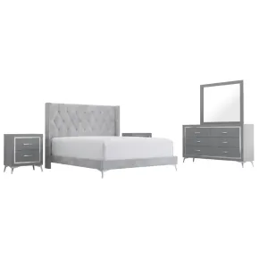 New Classic 00-3365G-25N New Classic 00-3365G-25N Huxley - 6/0 Western King 5 Piece Bedroom Set (Bed & Dresser & Mirror & 2 Nightstands) - Gray