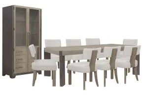 Pulaski Furniture P402240-KIT35 Pulaski Furniture P402240-KIT35 Anderson Park - Leg Dining Table With 8 Klismos Dining Chairs And China Cabinet - Moose Trail / Frontier Brown