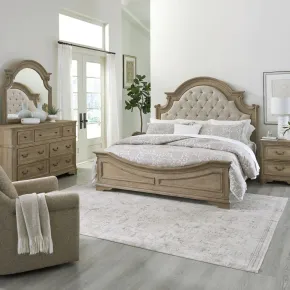 Liberty Furniture 244N-BR-CKUBDMN Liberty Furniture 244N-BR-CKUBDMN Magnolia Manor - 4 Piece Bedroom Set (California King Upholstered Bed, Dresser & Mirror, Nightstand) - Weathered Bisque