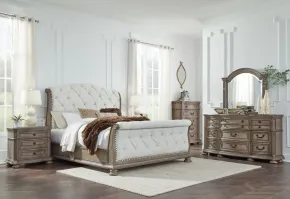 Ashley Furniture B944/31/36/46/58/56/97/93(2) Ashley Furniture B944/31/36/46/58/56/97/93(2) Ardenfield - 8 Pc. - Dresser, Mirror, Chest, King Upholstered Sleigh Bed, 2 Nightstands - Light Brown