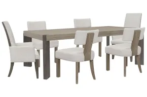 Pulaski Furniture P402240-KIT109 Pulaski Furniture P402240-KIT109 Anderson Park - Leg Dining Table With 4 Klismos Dining Chairs, 2 Upholstered Arm Chairs - Moose Trail / Frontier Brown