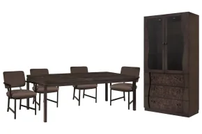 Pulaski Furniture P419240-KIT5 Pulaski Furniture P419240-KIT5 Modern Mosaic - Leg Dining Table With 4 Arm Chairs And China Cabinet - Brown