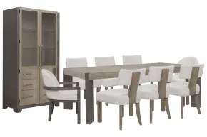 Pulaski Furniture P402240-KIT79 Pulaski Furniture P402240-KIT79 Anderson Park - Leg Dining Table With 6 Klismos Dining Chairs, 2 Host Chairs And China Cabinet - Moose Trail / Frontier Brown