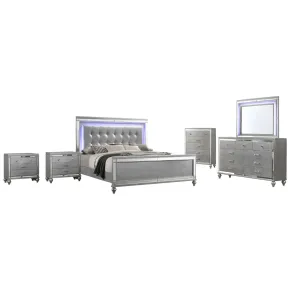New Classic 02-9698S-16N New Classic 02-9698S-16N Valentino - 6/6 Eastern King 6 Piece Bedroom Set (Bed & Dresser & Mirror & Chest & 2 Nightstands) - Silver