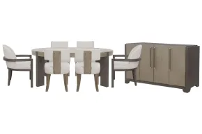 Pulaski Furniture P402230-KIT46 Pulaski Furniture P402230-KIT46 Anderson Park - Round Dining Table With 4 Klismos Dining Chairs, 2 Host Chairs And Sideboard - Moose Trail / Frontier Brown