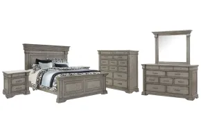 Pulaski Furniture P091-BR-K3-KIT6 Pulaski Furniture P091-BR-K3-KIT6 Madison Ridge - King Panel Bed, 2 Nightstands, Drawer Dresser With Framed Mirror And Master Chest - Heritage Taupe