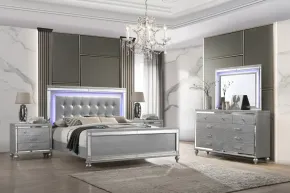 New Classic 02-9698S-25N New Classic 02-9698S-25N Valentino - 6/0 Western King 5 Piece Bedroom Set (Bed & Dresser & Mirror & 2 Nightstands) - Silver