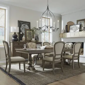 Liberty Furniture 615-DR-O7TRS Americana Farmhouse - 7 Piece Trestle Table Set - Light Brown & Beige