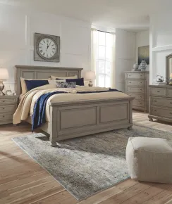 Ashley Furniture B733/31/36/57/54/96/92(2) Ashley Furniture B733/31/36/57/54/96/92(2) Lettner - 7 Pc. - Dresser, Mirror, Queen Panel Bed, 2 Nightstands - Light Gray