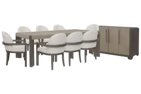 Pulaski Furniture P402240-KIT46 Pulaski Furniture P402240-KIT46 Anderson Park - Leg Dining Table With 8 Upholstered Host Chairs And Sideboard - Moose Trail / Frontier Brown
