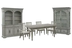 Pulaski Furniture P091240-KIT16 Pulaski Furniture P091240-KIT16 Madison Ridge - Extendable Leg Dining Table With 4 Arm Chairs, Server, Hutch And China - Bluff Gray