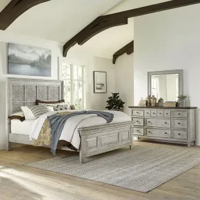 Liberty Furniture 824-BR-OQPBDM Liberty Furniture 824-BR-OQPBDM Heartland - 3 Piece Bedroom Set (Queen Panel Bed, Dresser & Mirror) - Antique White / Tobacco Tops