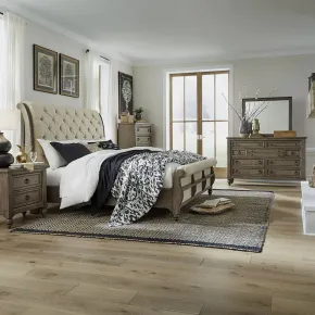 Liberty Furniture 615-BR-KSLDMCN Liberty Furniture 615-BR-KSLDMCN Americana Farmhouse - 5 Piece Bedroom Set (King Sleigh Bed, Dresser & Mirror, Chest, Nightstand) - Dusty Taupe