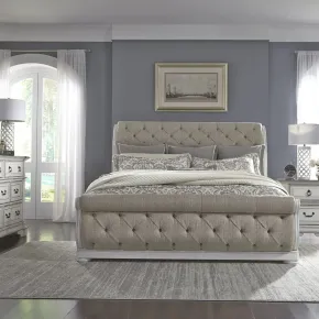 Liberty Furniture 520-BR-KUSLDMN Liberty Furniture 520-BR-KUSLDMN Abbey Park - 4 Piece Bedroom Set (King Upholstered Sleigh Bed, Dresser & Mirror, Nightstand) - Antique White