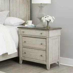 Liberty Furniture 457-BR62 Ivy Hollow - 3 Drawer Bedside Chest With Charging Station - Weathered Linen / Dusty Taupe
