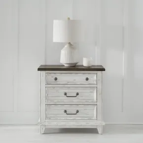 Liberty Furniture 237-BR61 River Place - 3 Drawer Nightstand With Charging Station - Riverstone White & Tobacco