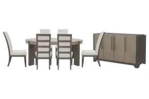 Pulaski Furniture P402230-KIT22 Pulaski Furniture P402230-KIT22 Anderson Park - Round Dining Table With 6 Upholstered Side Chairs And Sideboard - Moose Trail / Frontier Brown