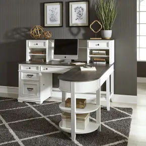 Liberty Furniture 417-HOJ-LSD Allyson Park - L Shaped Desk With Hutch - Wirebrushed White / Charcoal
