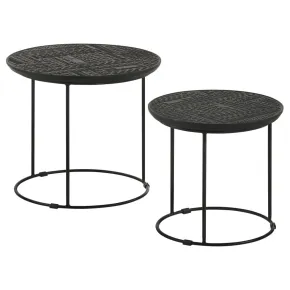 CoasterEssence 935842 Loannis - 2 Piece Round Mango Wood Nesting Table - Matte Black
