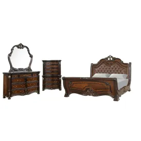 New Classic 00-2477-14C Bella Notte - 6/6 Eastern King 4 Piece Set (Padded Sleigh Bed, Dresser, Mirror, Chest) - Cherry