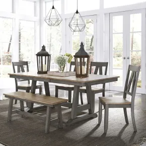 Liberty Furniture 62-CD-6TRS Liberty Furniture 62-CD-6TRS Lindsey Farm - 6 Piece Trestle Table Set - Gray & Sandstone